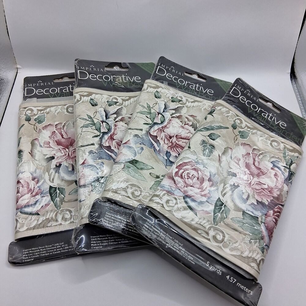 Lot of 4 Imperial Decorative Floral Wall Border Self Stick KWL2040 5 Yards Each